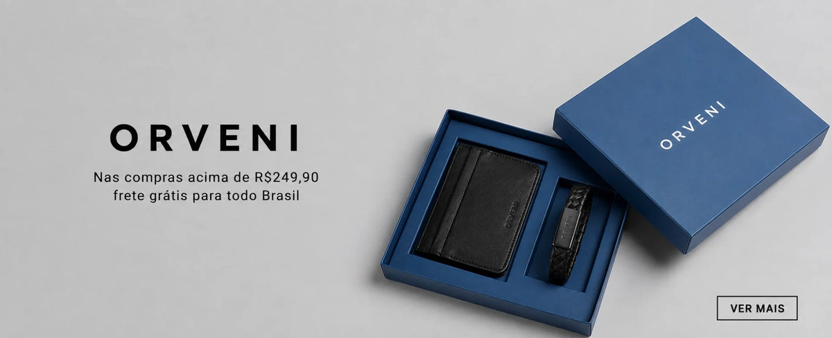 Kit ORVENI de acessórios em couro com carteira e pulseira em embalagem premium, com até 30% OFF