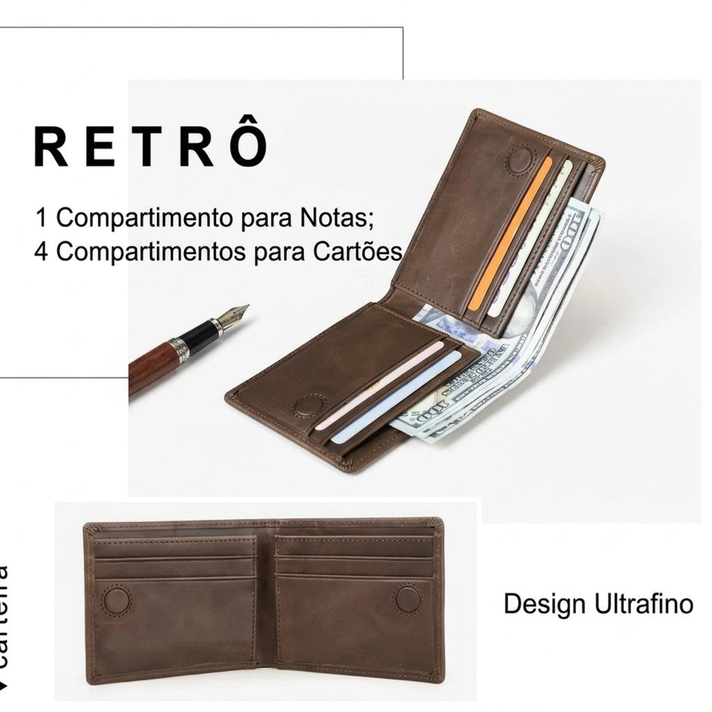 Carteira Masculina Couro Slim Bifold