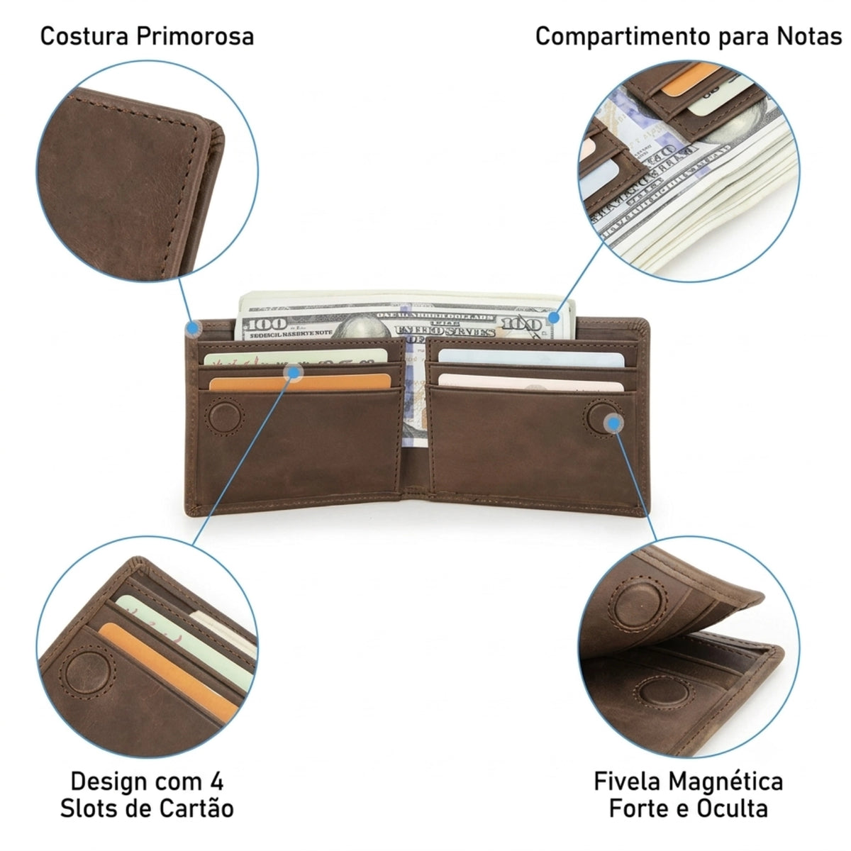 Carteira Masculina Couro Slim Bifold
