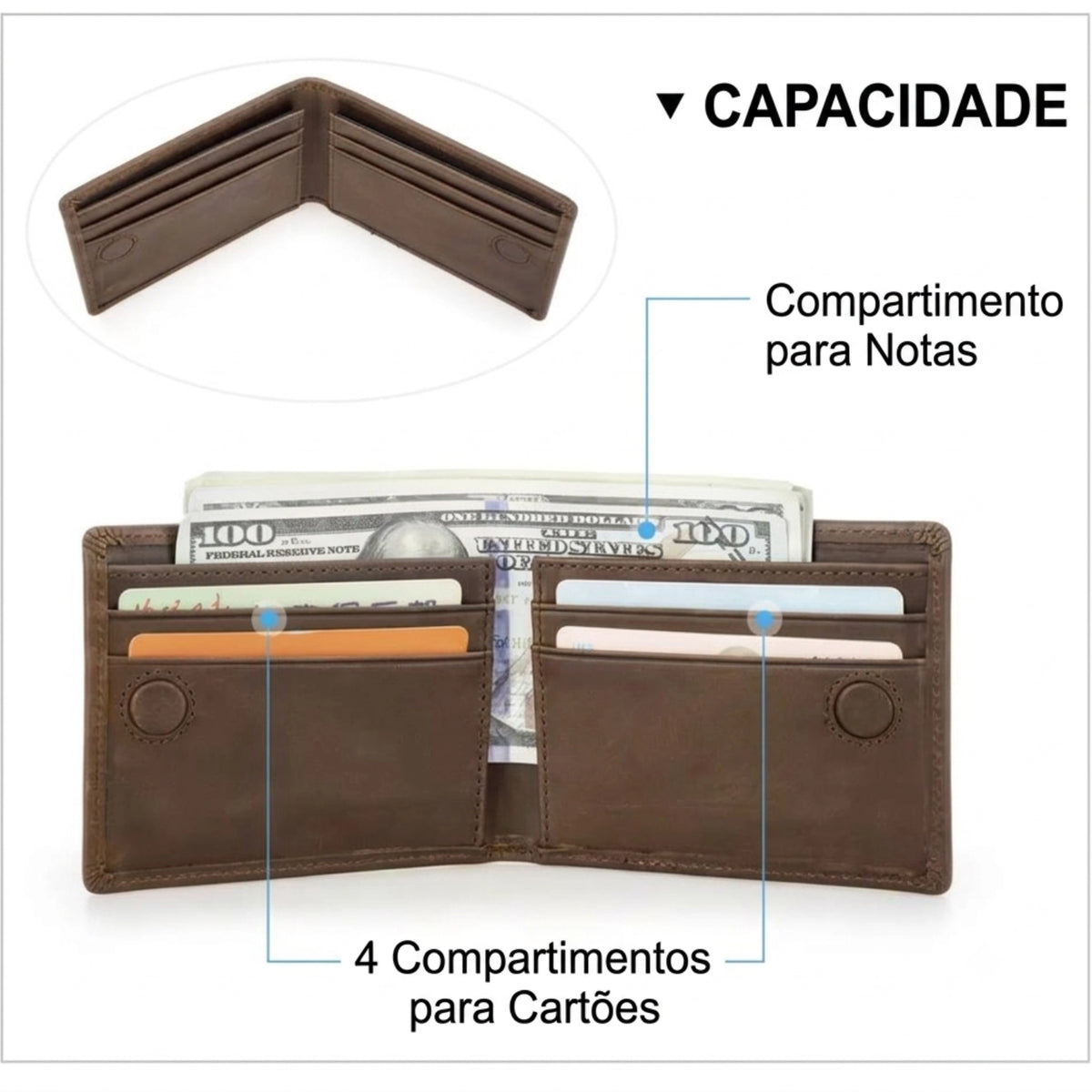 Carteira Masculina Couro Slim Bifold