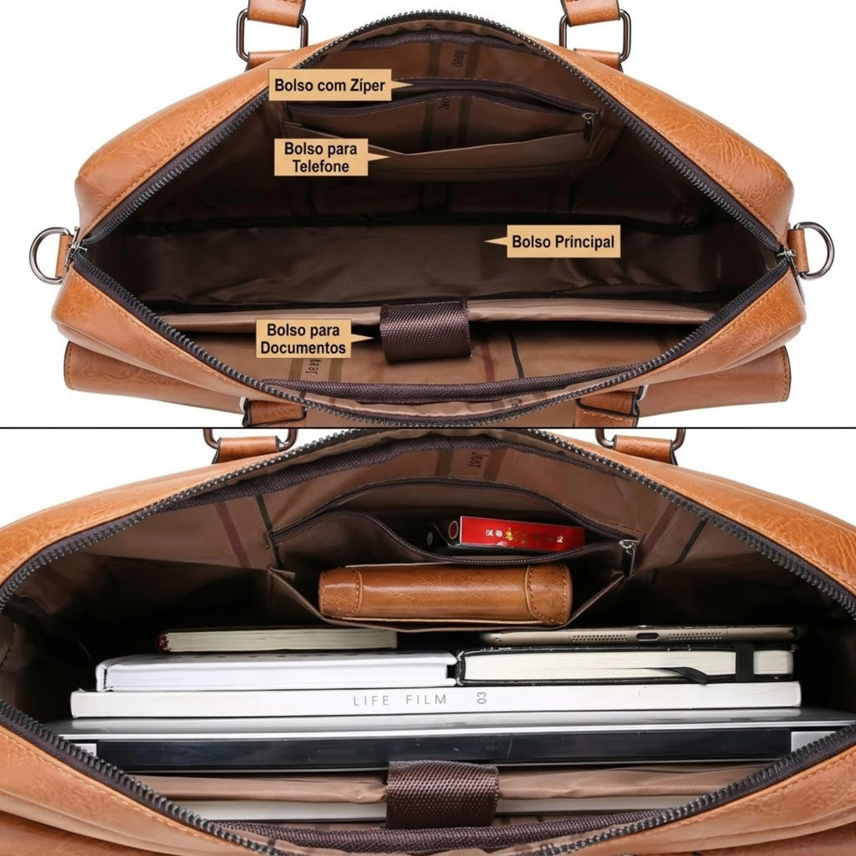 Maleta de couro executiva masculina Slim Savalli para uso profissional