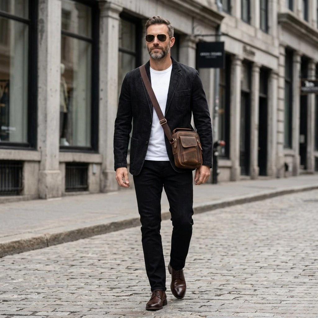 Bolsa masculina de couro premium ideal para uso diário com praticidade e elegância.