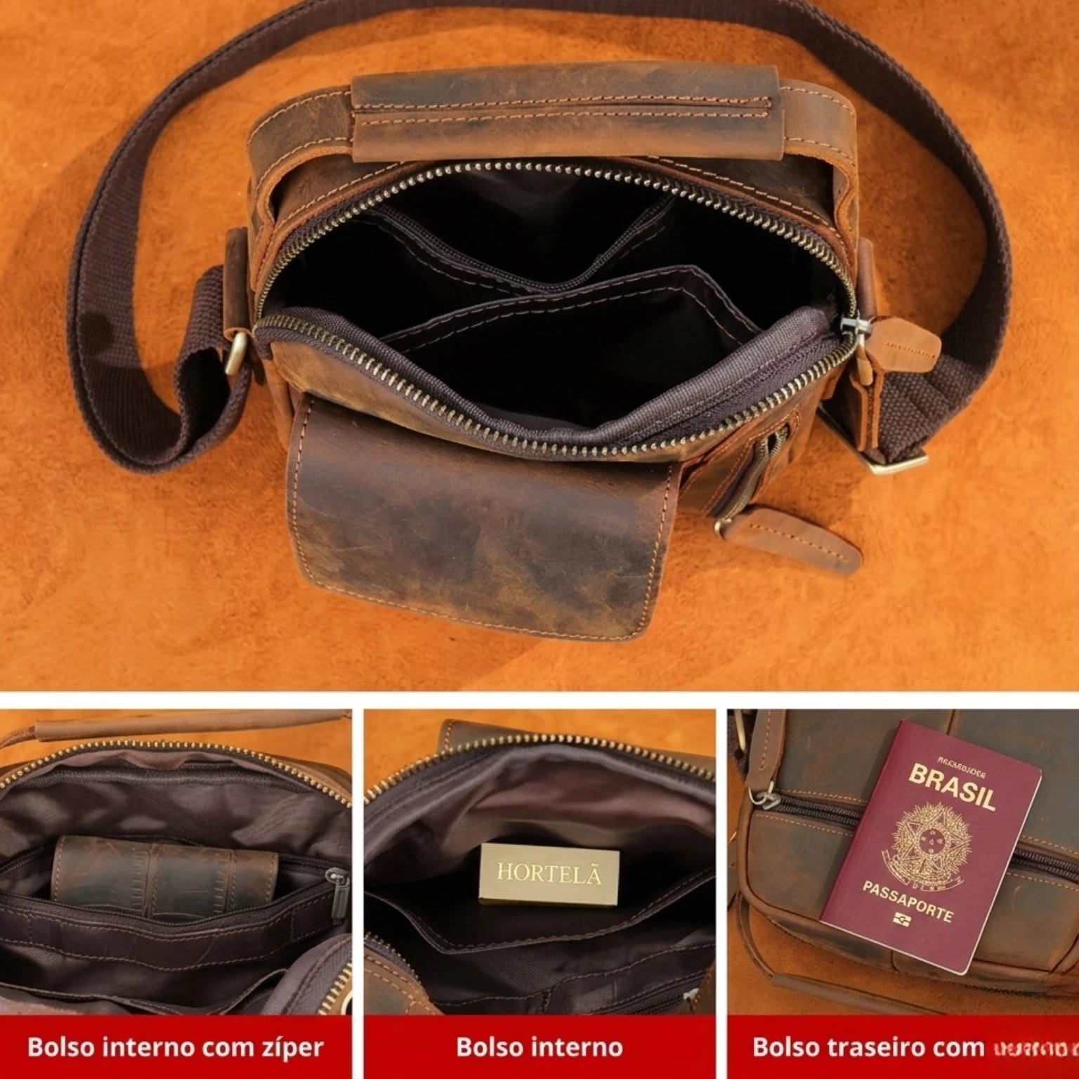Bolsa de couro transversal Arveni com design vintage e visual elegante para o dia a dia.