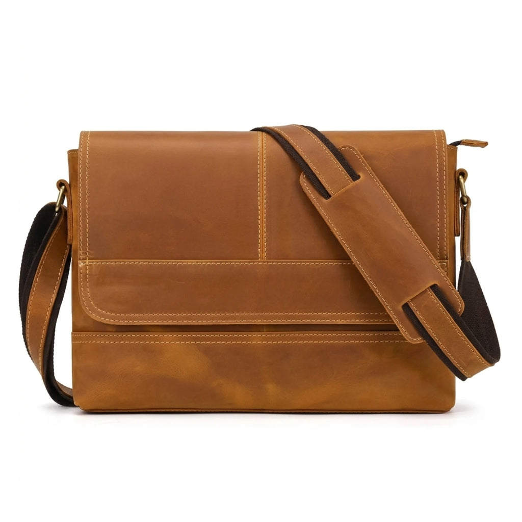 "Bolsa de Couro Crossbody Vintage Dommy, bolsa masculina de couro transversal com design vintage, acabamento premium e estilo sofisticado para o dia a dia."