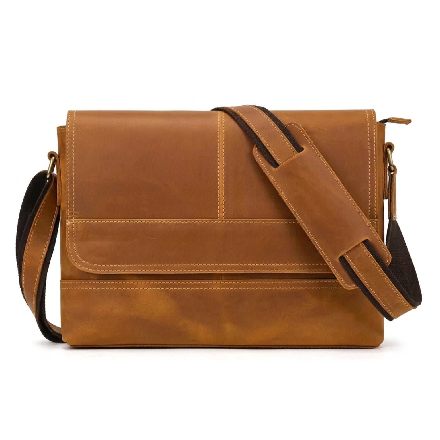 "Bolsa de Couro Crossbody Vintage Dommy, bolsa masculina de couro transversal com design vintage, acabamento premium e estilo sofisticado para o dia a dia."