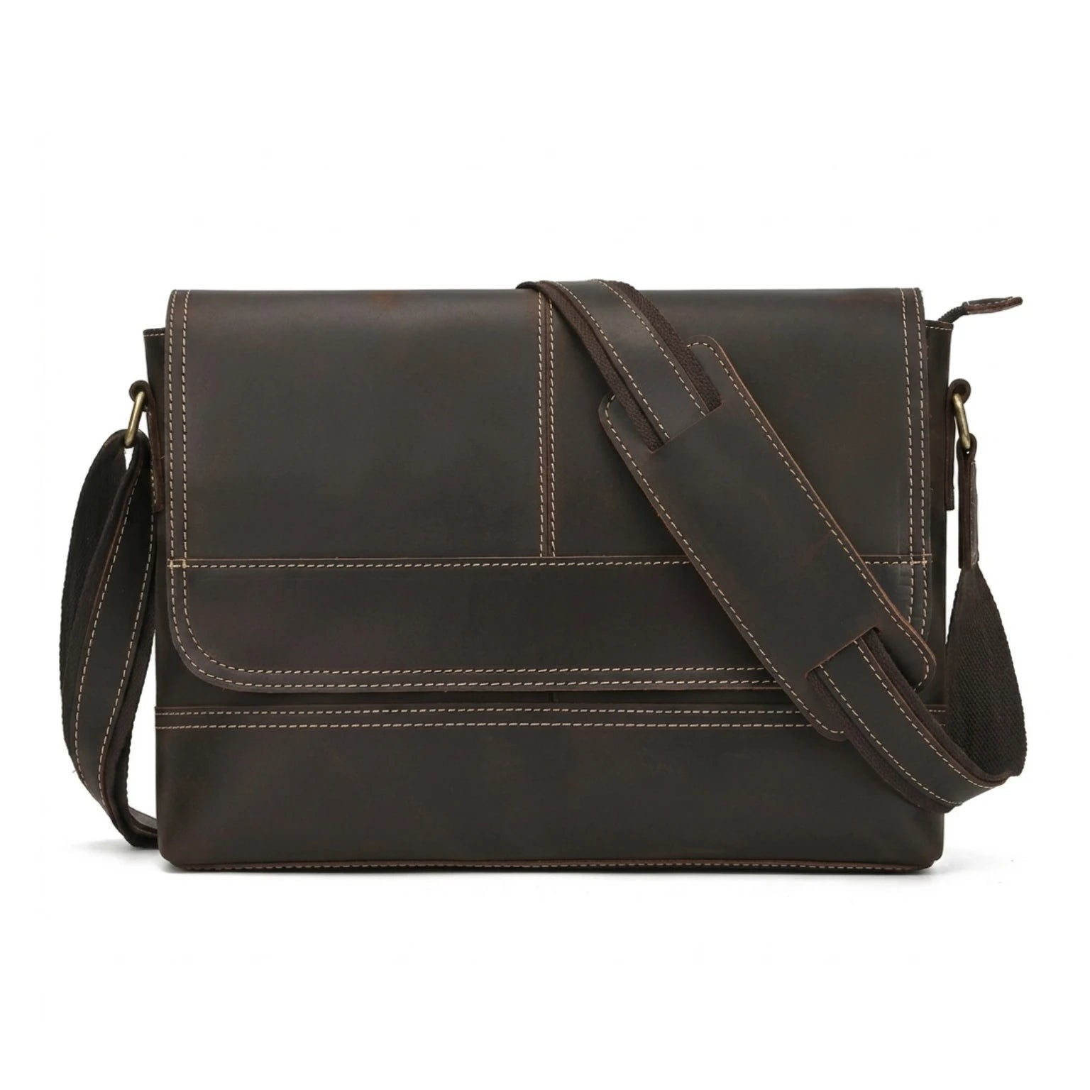 "Bolsa de Couro Crossbody Vintage Dommy, bolsa masculina de couro transversal com design vintage, acabamento premium e estilo sofisticado para o dia a dia."