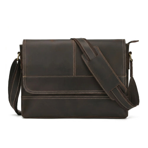 "Bolsa de Couro Crossbody Vintage Dommy, bolsa masculina de couro transversal com design vintage, acabamento premium e estilo sofisticado para o dia a dia."