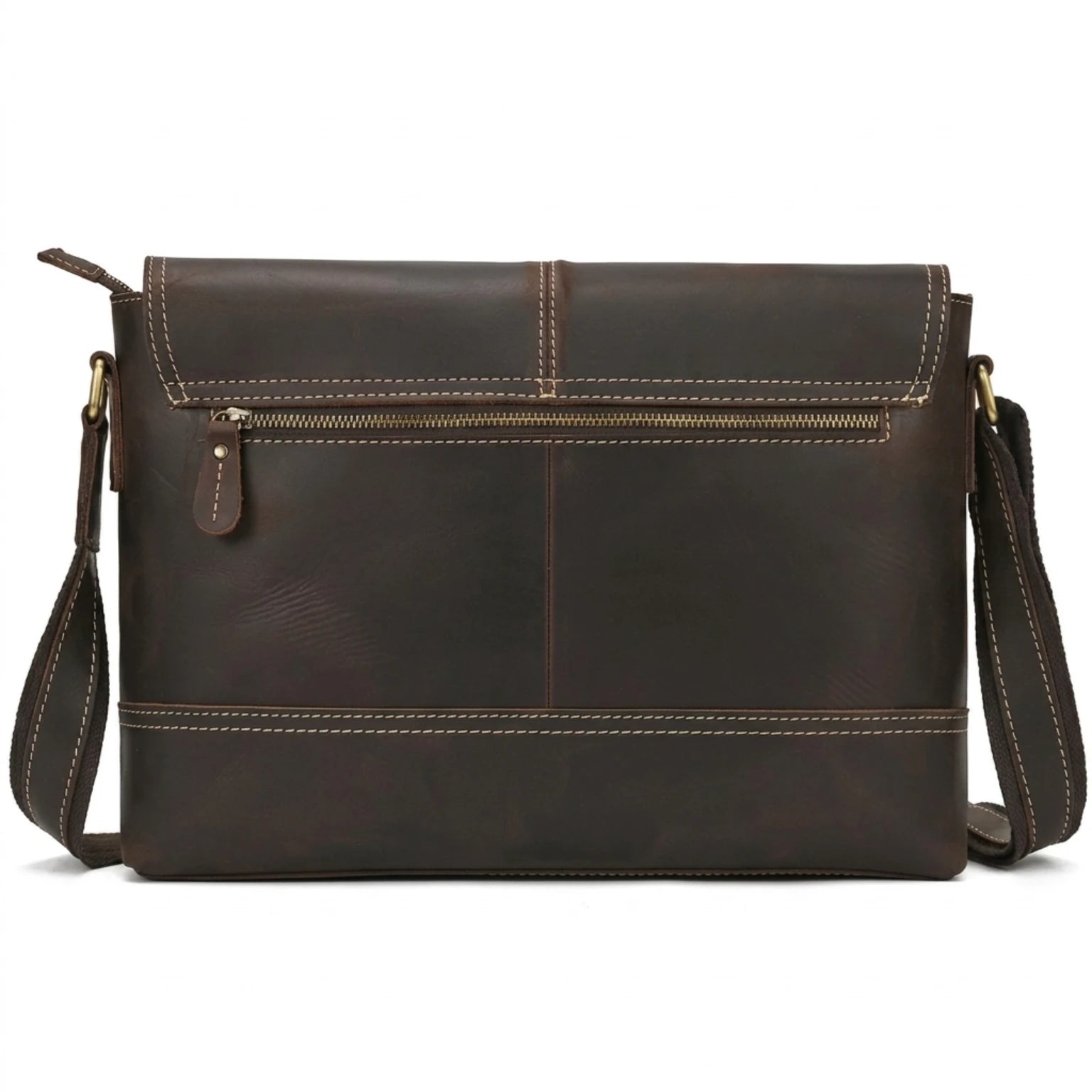 "Bolsa de Couro Crossbody Vintage Dommy, bolsa masculina de couro transversal com acabamento premium, design vintage e estilo elegante."