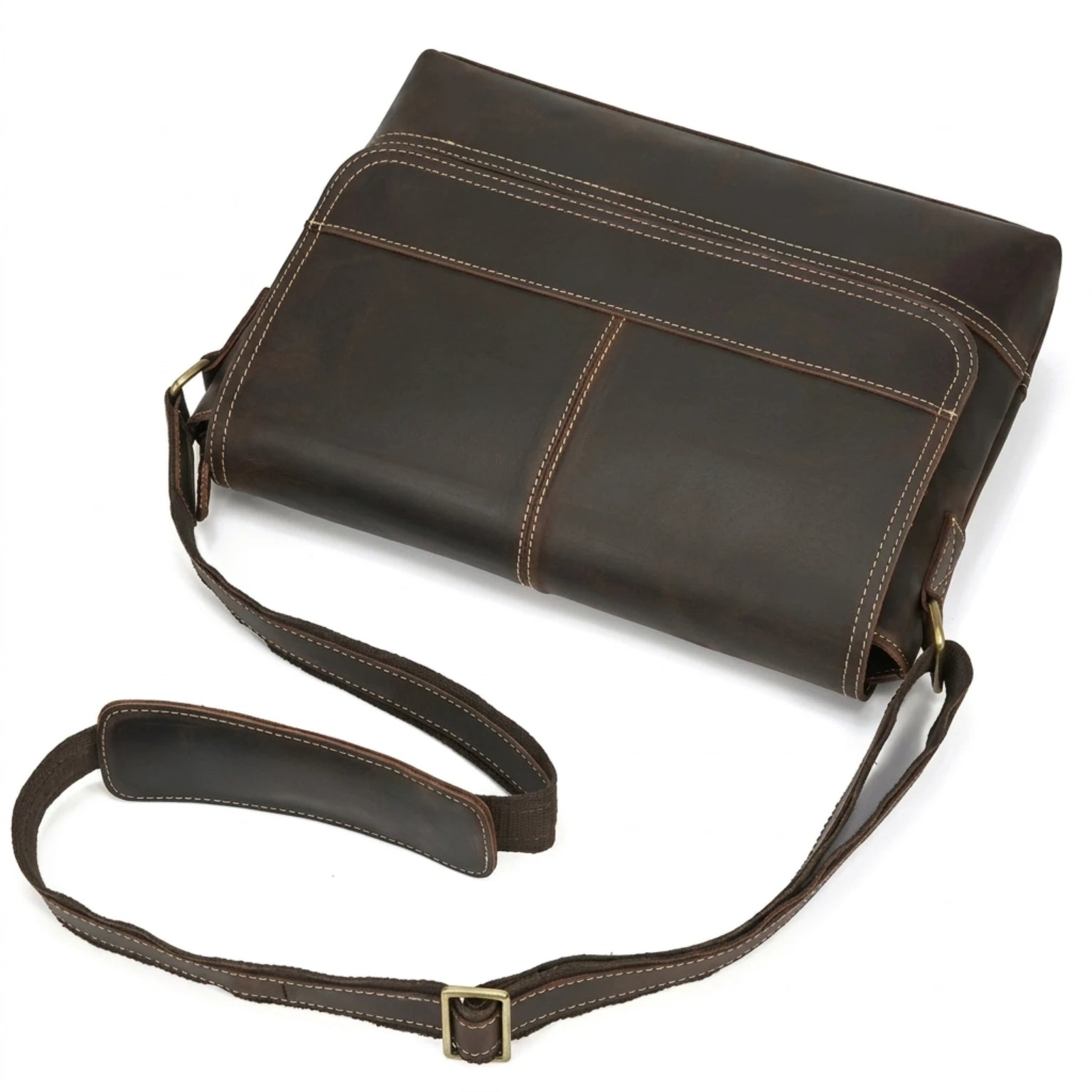 "Bolsa de Couro Crossbody Vintage Dommy, bolsa masculina de couro transversal com acabamento premium, design vintage e estilo elegante."