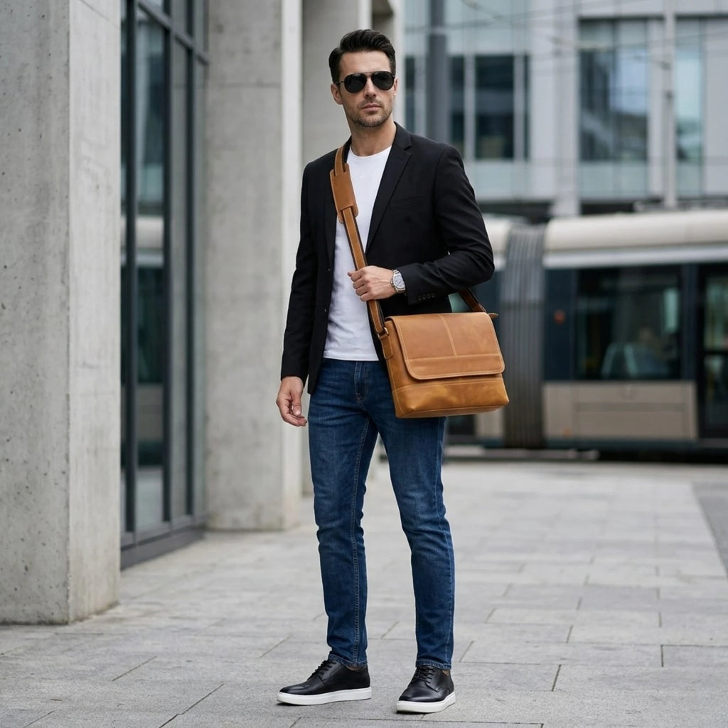 "Bolsa de couro transversal Vintage Dommy com estilo clássico, acabamento refinado e alta durabilidade para uso diário."