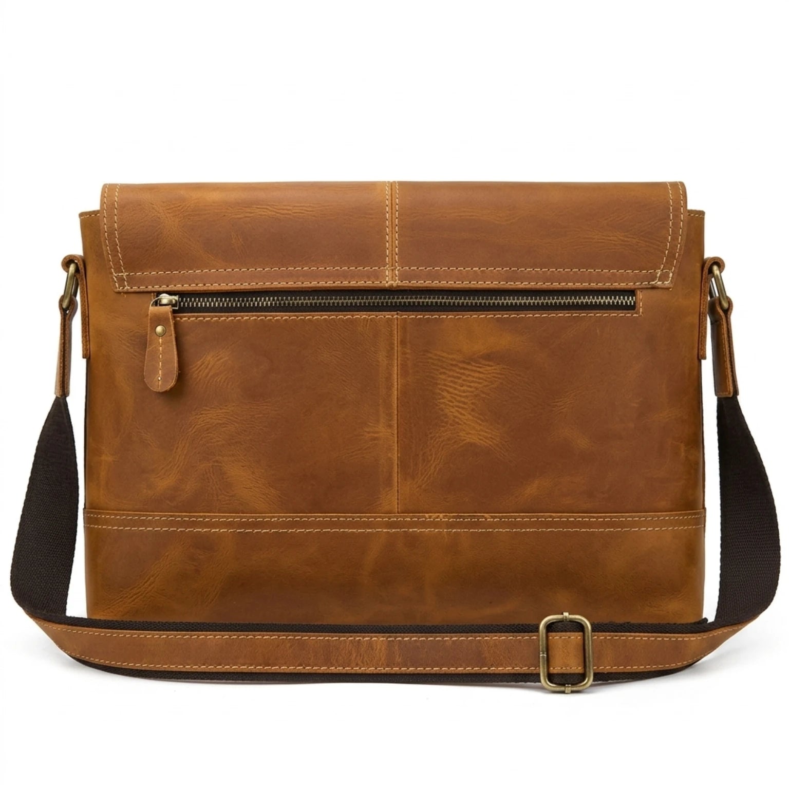 "Bolsa de Couro Crossbody Vintage Dommy, bolsa masculina de couro transversal com acabamento premium, design vintage e estilo elegante."