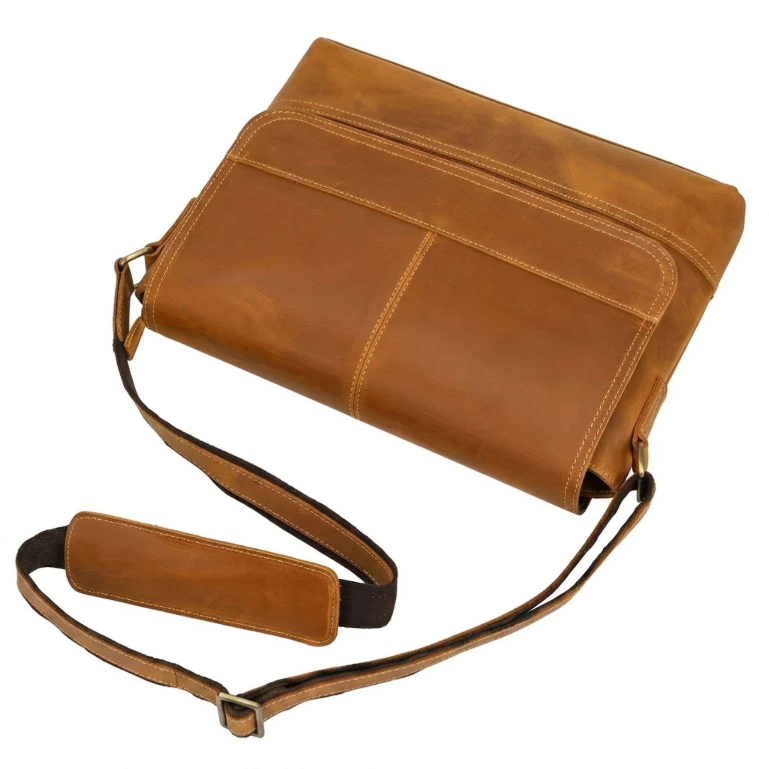 "Bolsa de Couro Crossbody Vintage Dommy, bolsa masculina de couro transversal com acabamento premium, design vintage e estilo elegante."