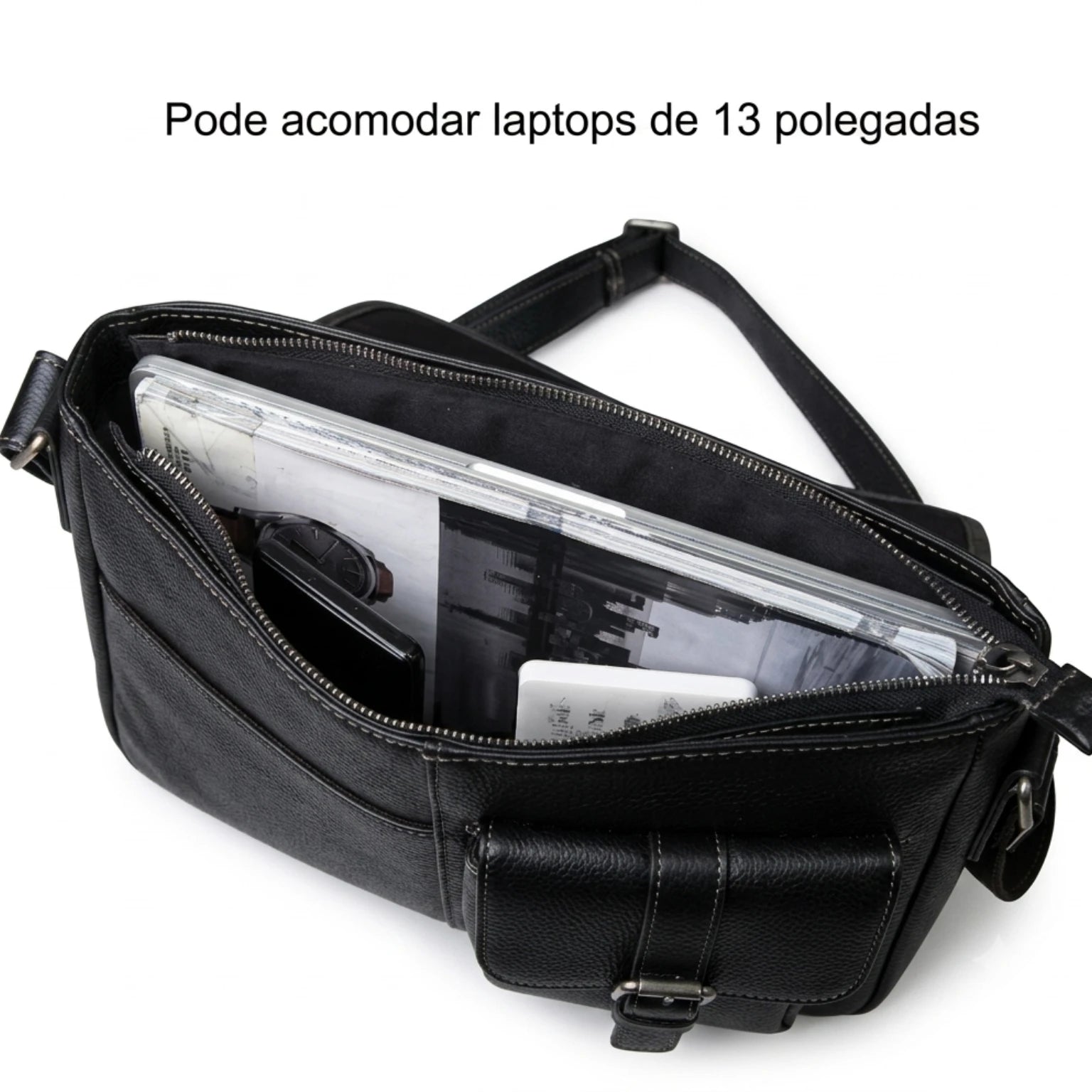 "Bolsa de Couro Crossbody Vintage Lucca, bolsa masculina de couro transversal com acabamento premium, design vintage e estilo sofisticado."