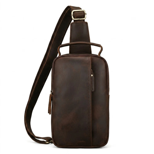 "Bolsa de Couro Masculina Crossbody Vintage Arms, bolsa masculina de couro transversal com design vintage, acabamento premium e estilo sofisticado para o dia a dia."
