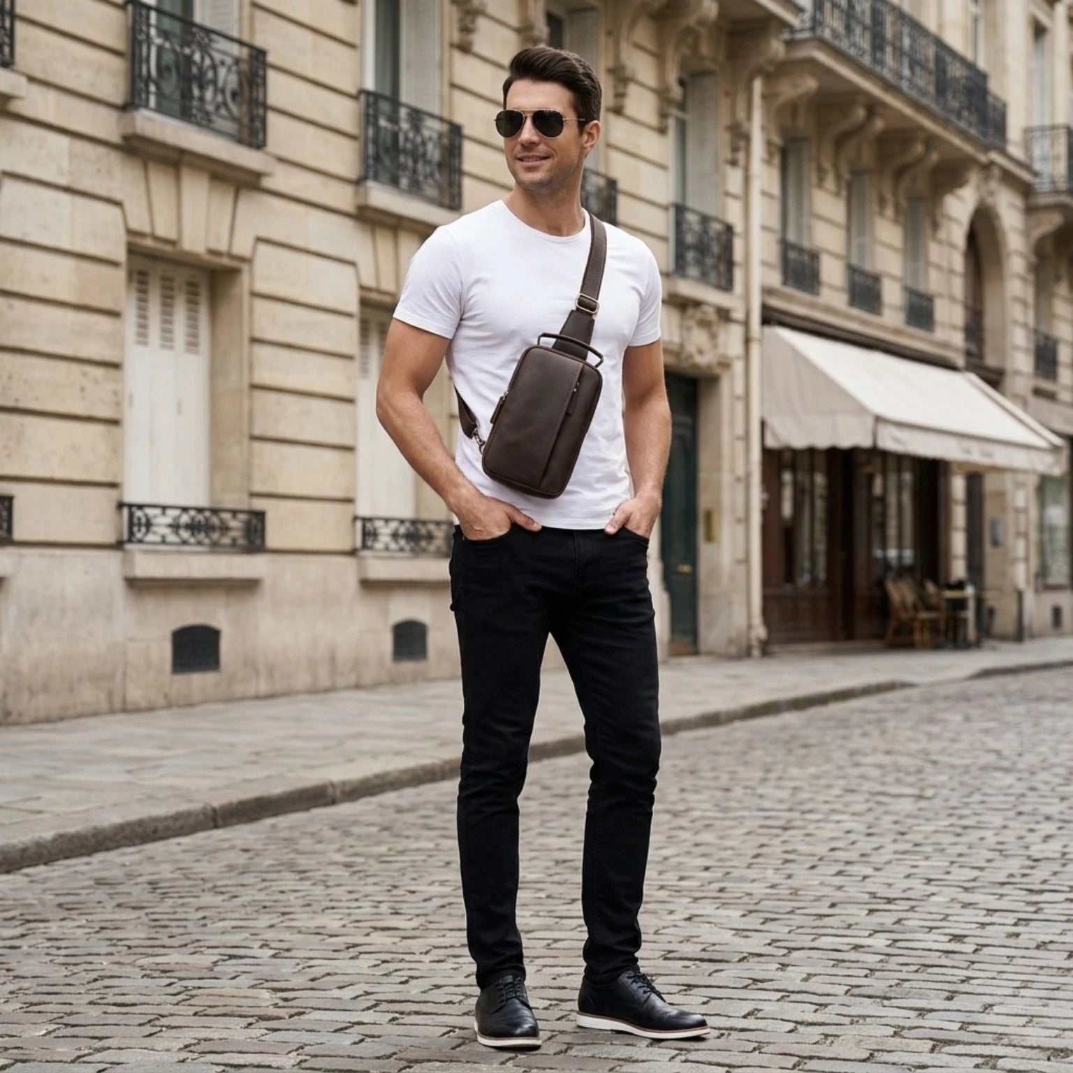 Bolsa de Couro Masculina Crossbody Vintage Arms