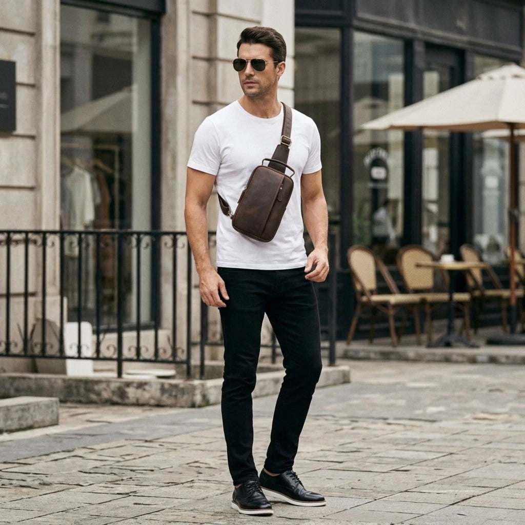 Bolsa de Couro Masculina Crossbody Vintage Arms
