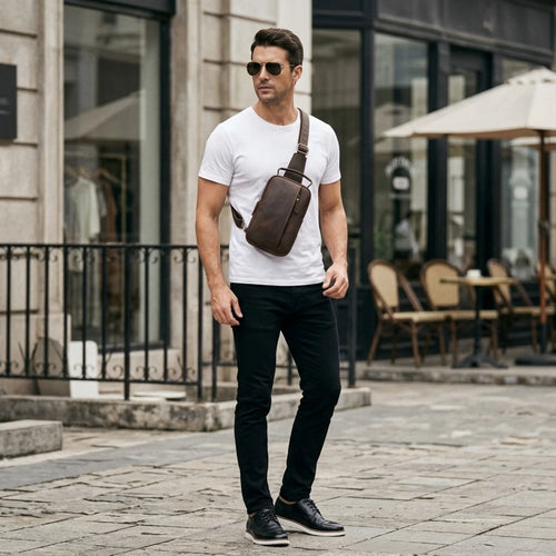 Bolsa de Couro Masculina Crossbody Vintage Arms