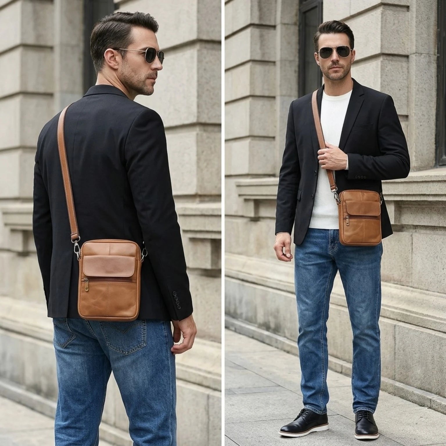 Bolsa masculina transversal Capri em couro legítimo, bolsa de couro legítimo masculina com design elegante, funcional e acabamento de alta qualidade