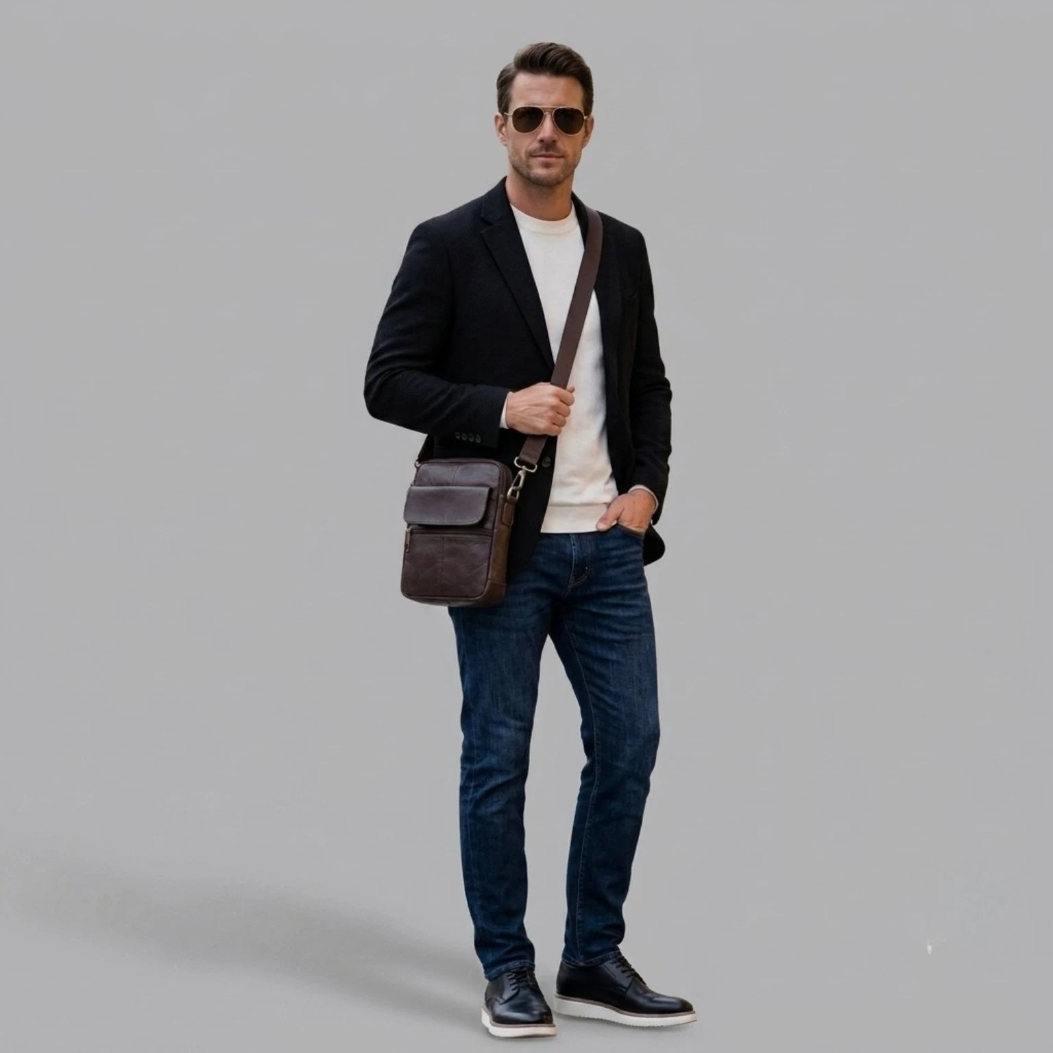 Bolsa masculina transversal Capri em couro legítimo, bolsa de couro legítimo masculina com design elegante, funcional e acabamento de alta qualidade