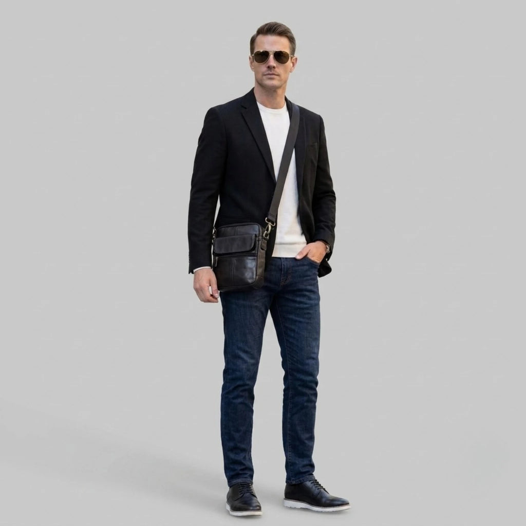 Bolsa masculina transversal Capri em couro legítimo, bolsa de couro legítimo masculina com design elegante, funcional e acabamento de alta qualidade