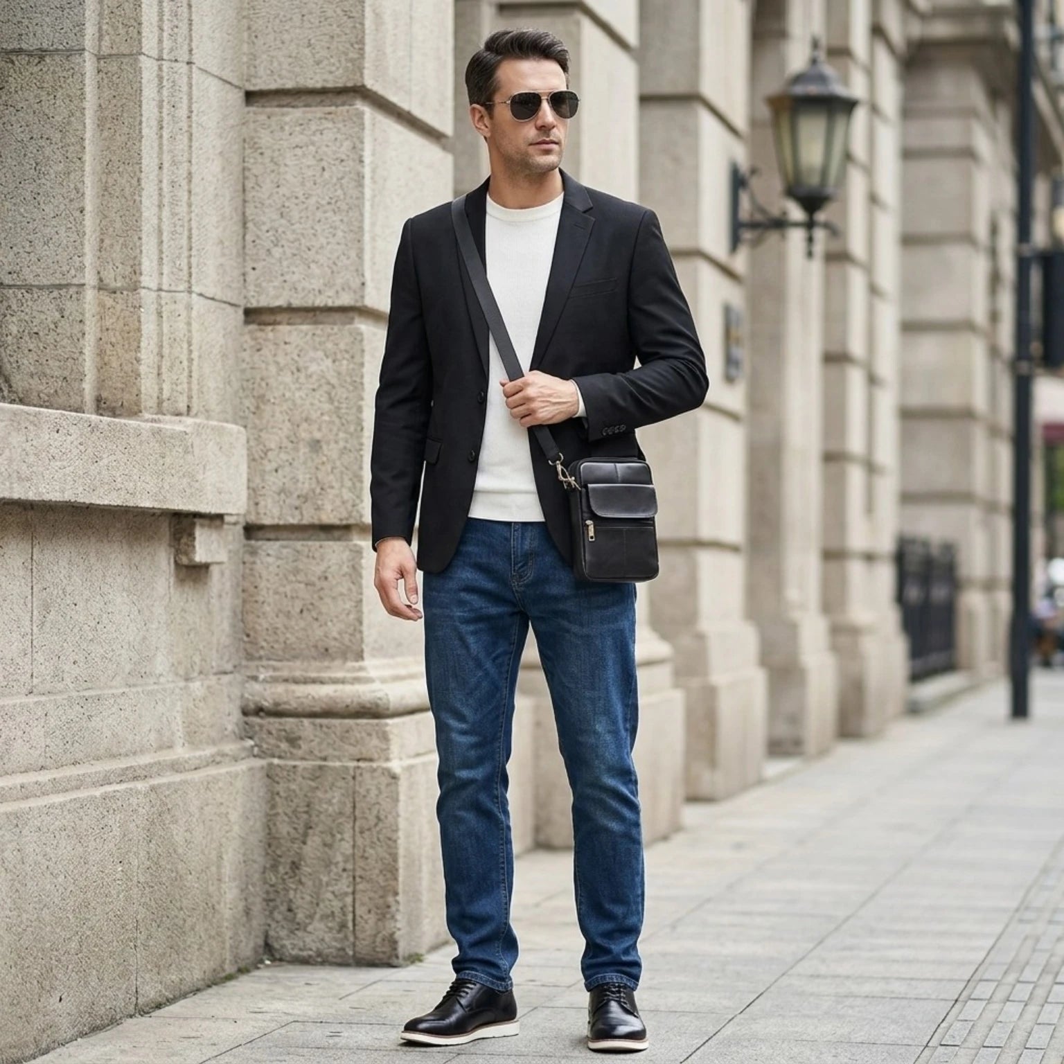 Bolsa de couro masculina Capri em couro legítimo, bolsa transversal masculina com design moderno e alta durabilidade