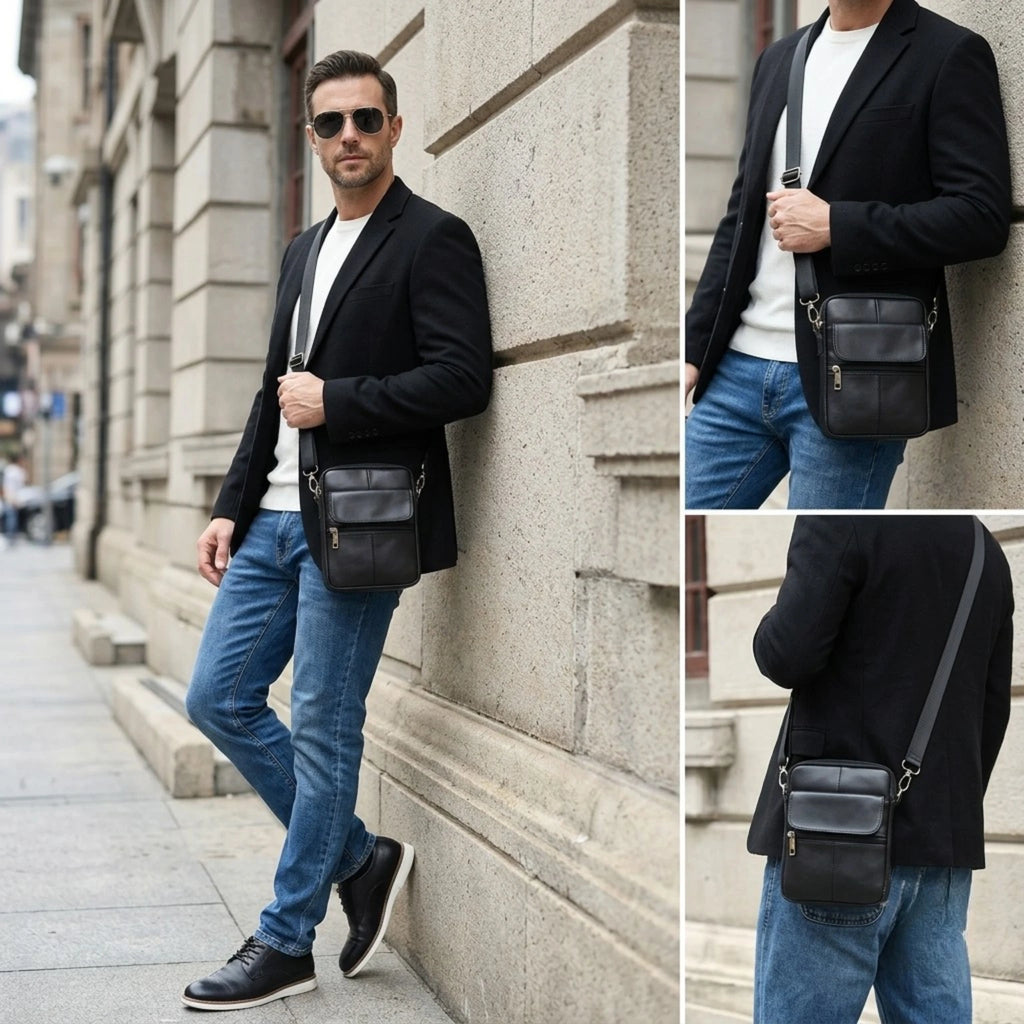 Bolsa de couro transversal Capri, bolsa tiracolo masculina em couro legítimo com acabamento refinado e estilo executivo