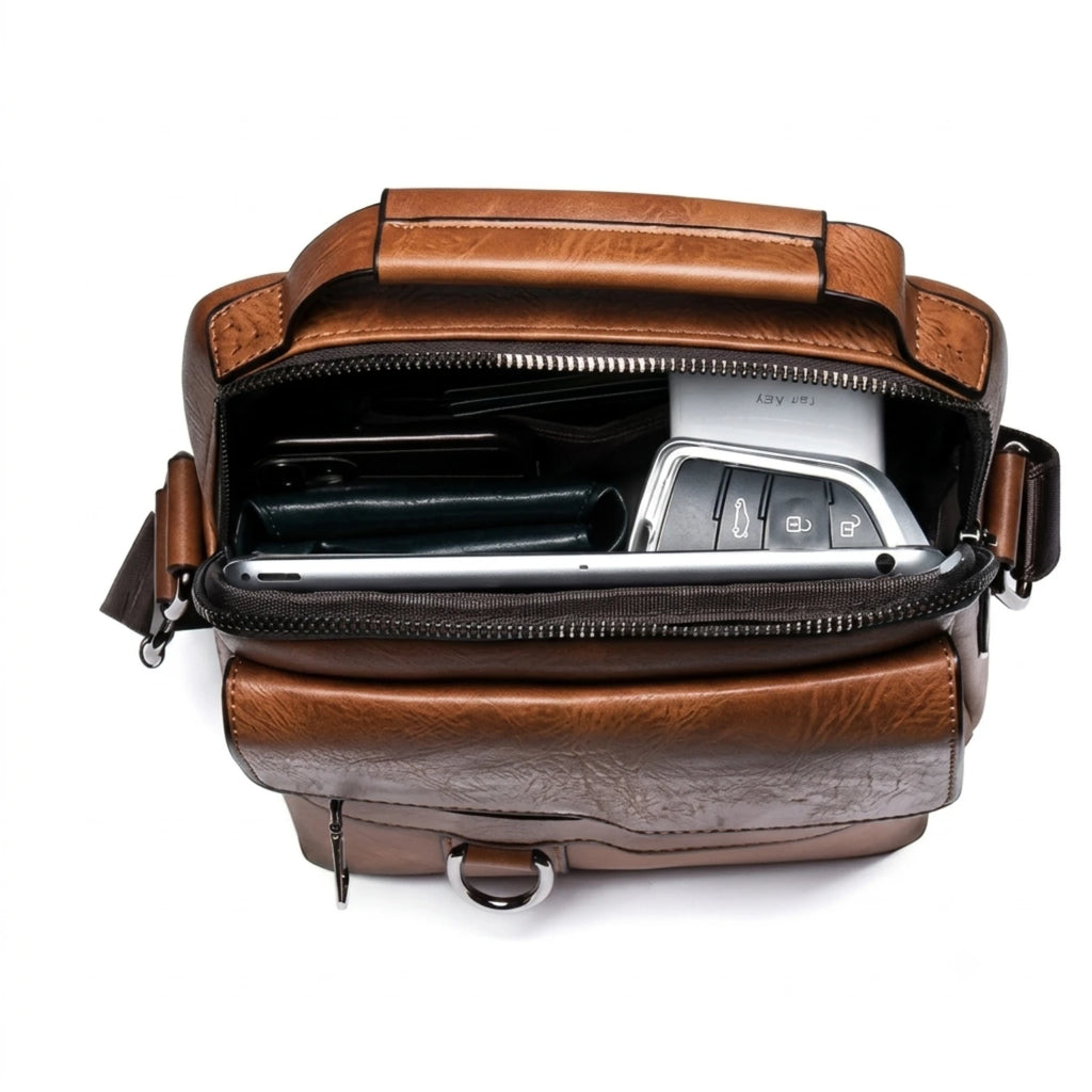 Bolsa masculina transversal Milano em couro legítimo, bolsa de couro legítimo masculina com design elegante, funcional e acabamento de alta qualidade