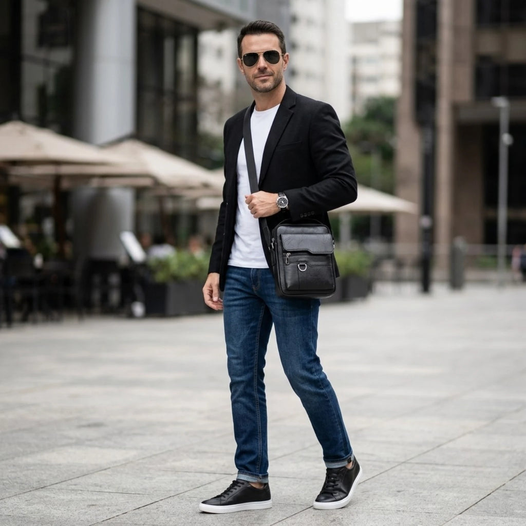 Bolsa de couro masculina Milano em couro legítimo, bolsa transversal masculina com design moderno e alta durabilidade