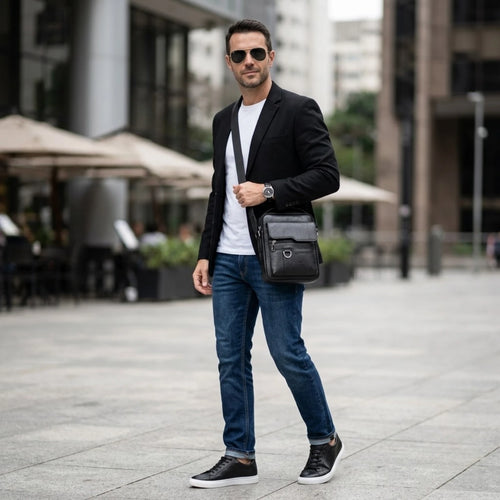 Bolsa de couro masculina Milano em couro legítimo, bolsa transversal masculina com design moderno e alta durabilidade