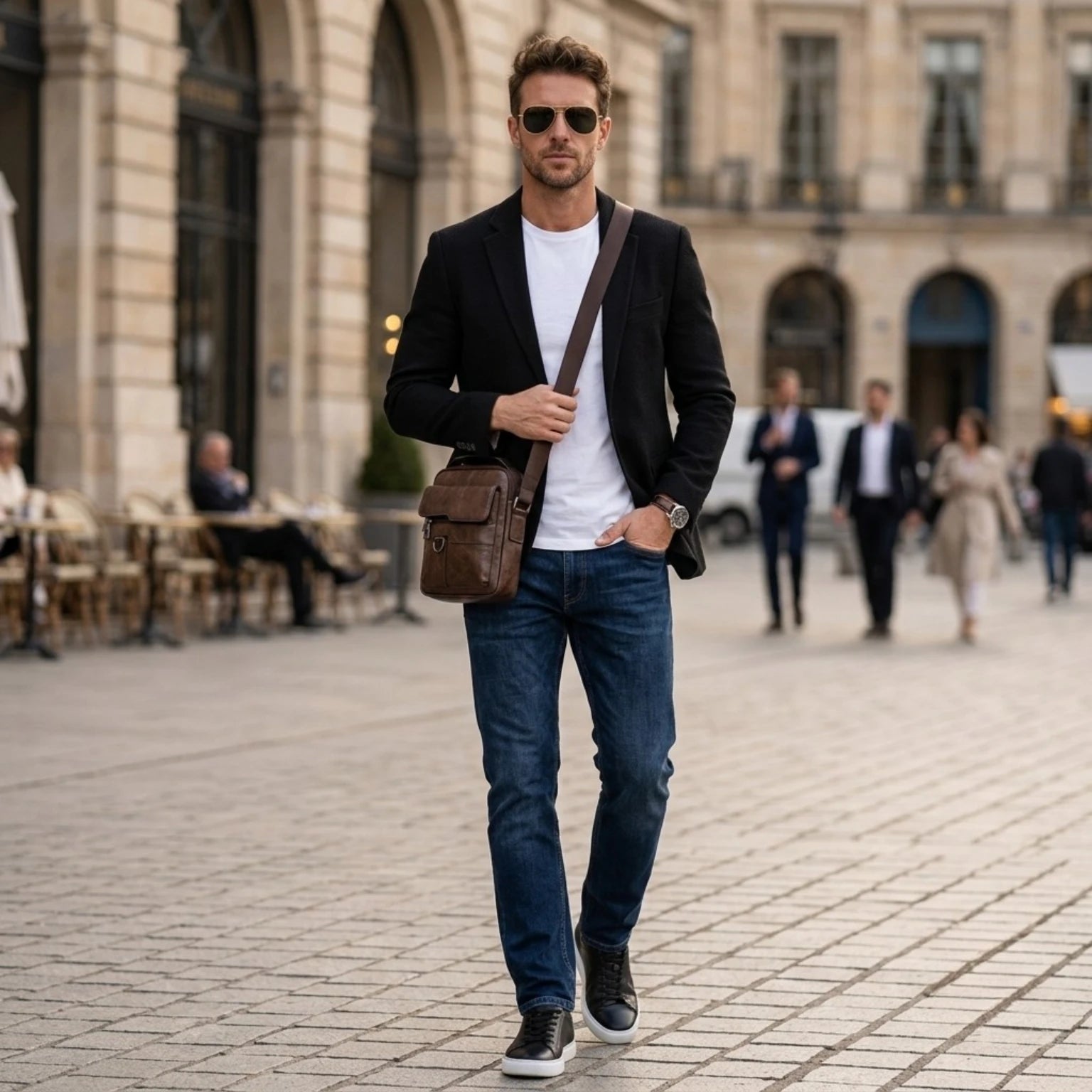 Bolsa de couro transversal Milano, bolsa tiracolo masculina em couro legítimo com acabamento refinado e estilo executivo