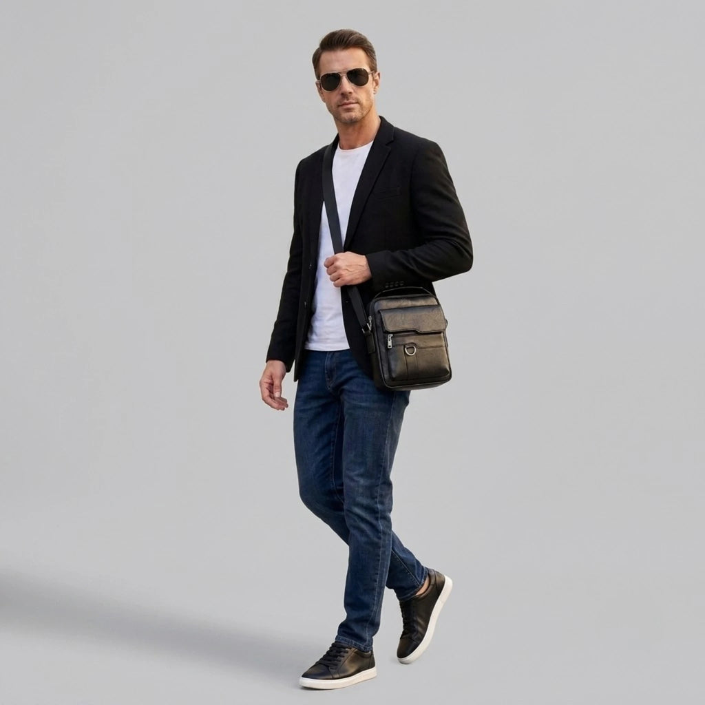 Bolsa masculina transversal Milano em couro legítimo, bolsa de couro legítimo masculina com design elegante, funcional e acabamento de alta qualidade