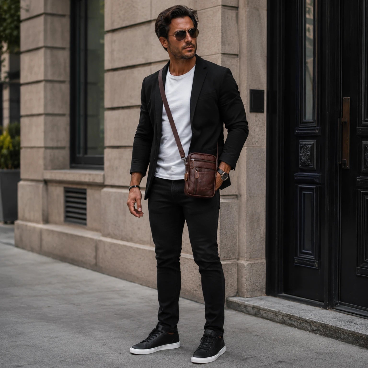 Bolsa masculina de couro premium ideal para trabalho, viagens e uso diário.