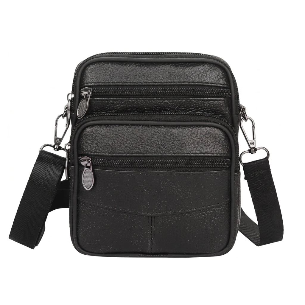 Bolsa de couro masculina transversal com design elegante, acabamento premium e espaço para itens essenciais.