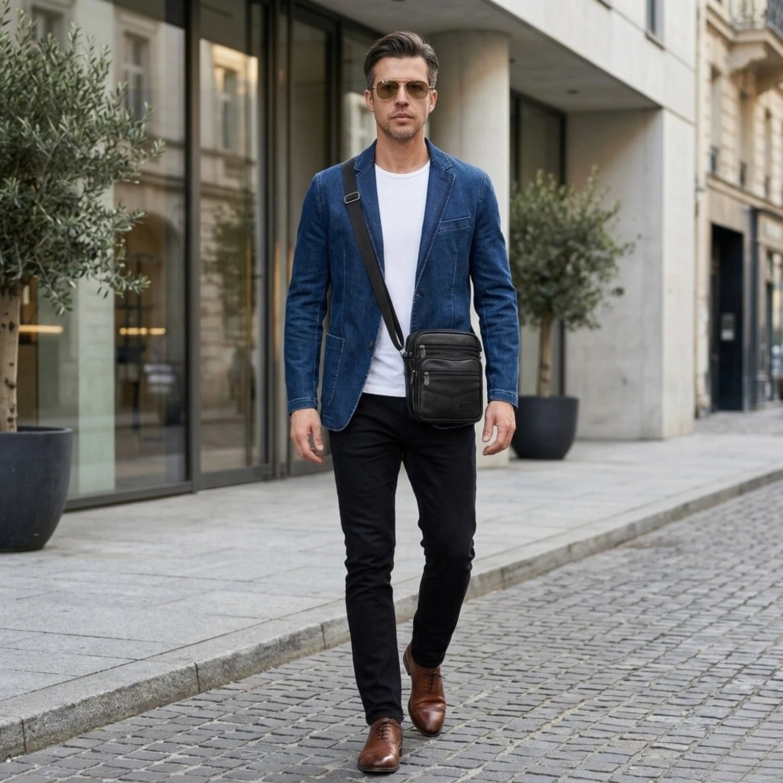 Bolsa masculina em couro legítimo ideal para trabalho, viagens e uso diário.