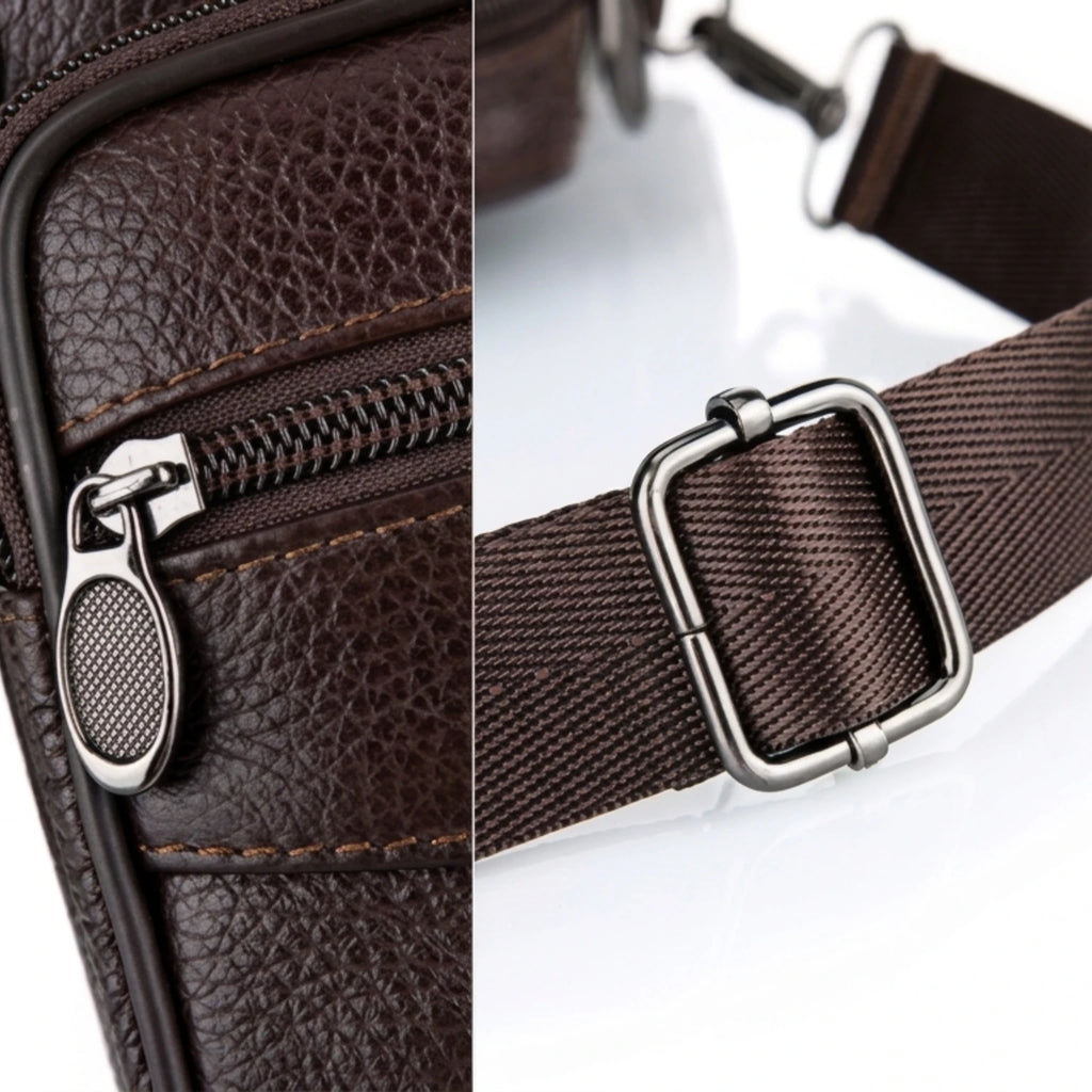 Bolsa de couro masculina transversal com design elegante, acabamento premium e espaço para itens essenciais.