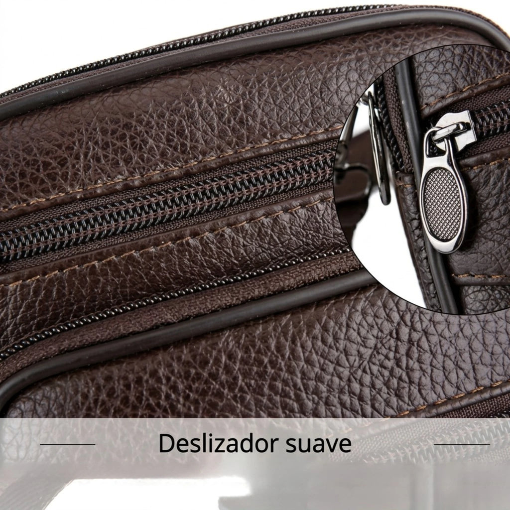 Bolsa de couro masculina transversal com design elegante, acabamento premium e espaço para itens essenciais.