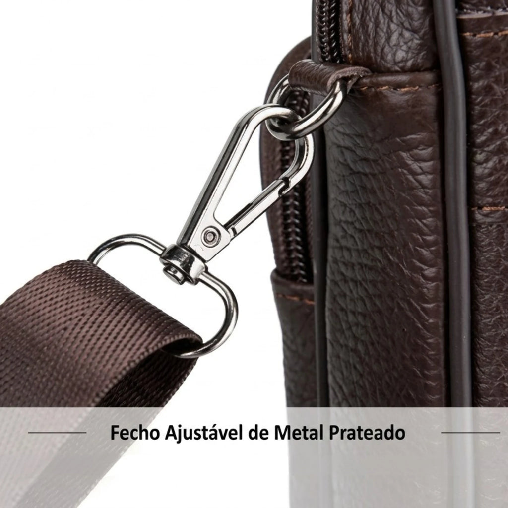 Bolsa de couro masculina transversal com design elegante, acabamento premium e espaço para itens essenciais.