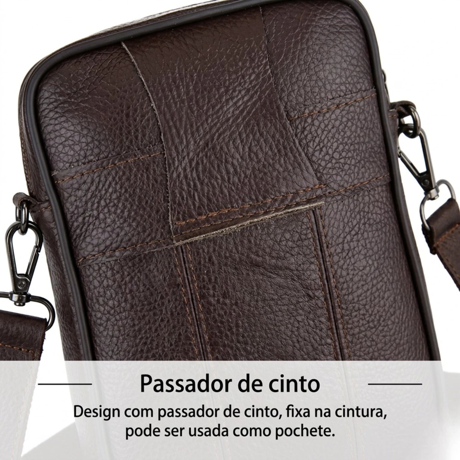 Bolsa de couro masculina transversal com design elegante, acabamento premium e espaço para itens essenciais.