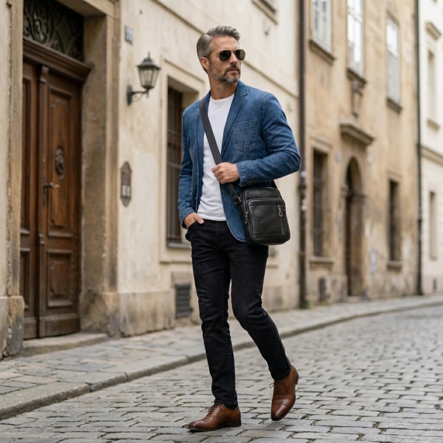 Bolsa de couro masculina transversal prática para transportar itens essenciais.