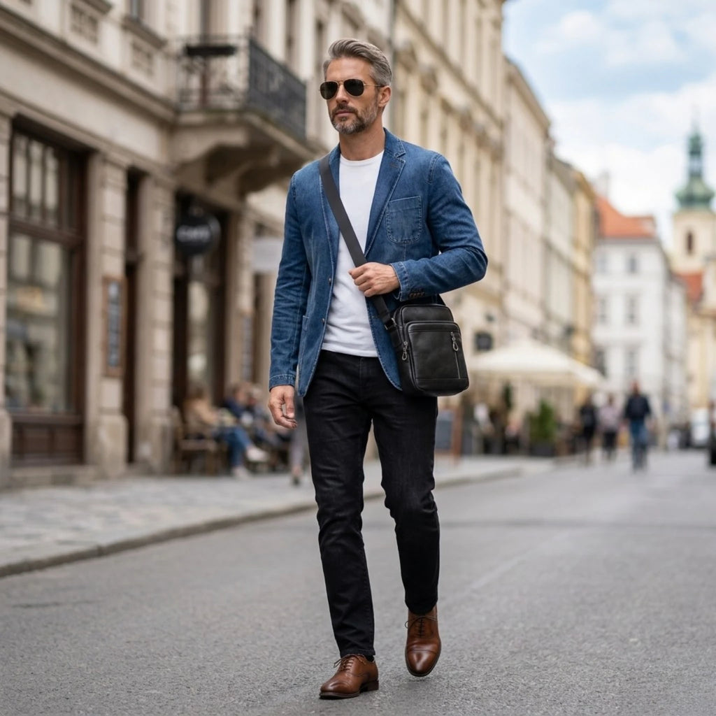 Bolsa masculina de couro premium ideal para trabalho, viagens e uso diário.