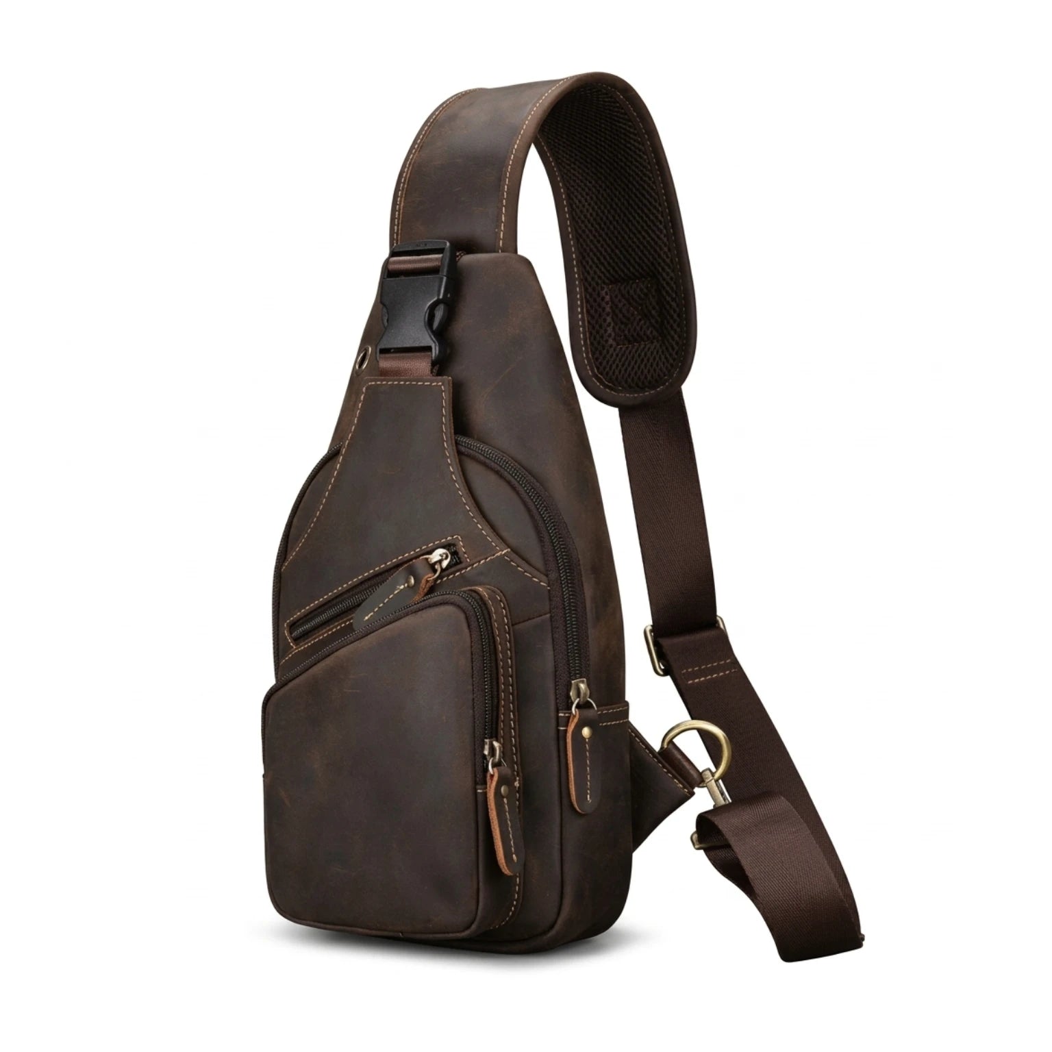 "Bolsa de Couro Transversal Vintage Renzo, bolsa masculina de couro com design vintage, alça transversal ajustável e acabamento premium para uso diário e viagens."