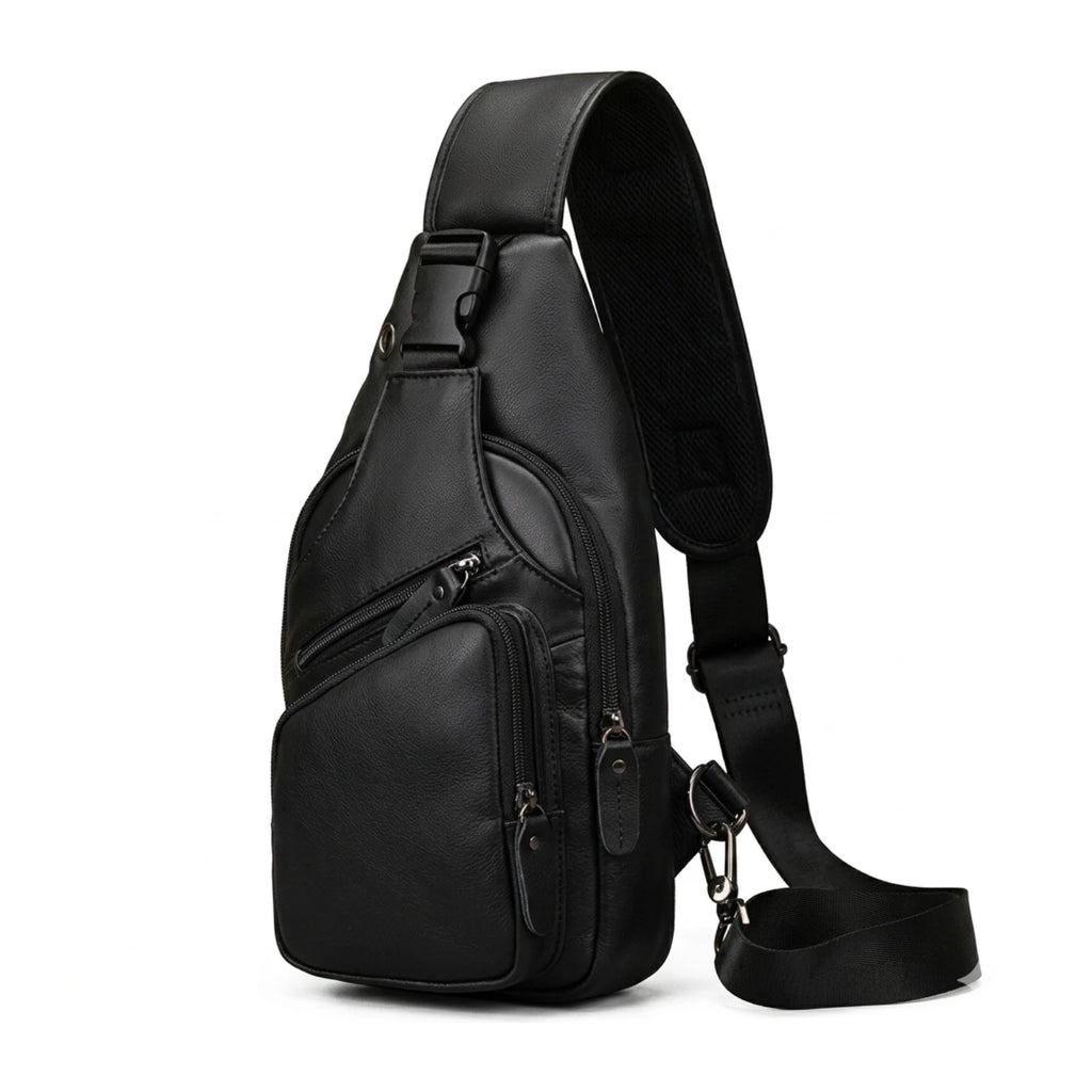 "Bolsa de Couro Transversal Vintage Renzo, bolsa masculina de couro com design vintage, alça transversal ajustável e acabamento premium para uso diário e viagens."
