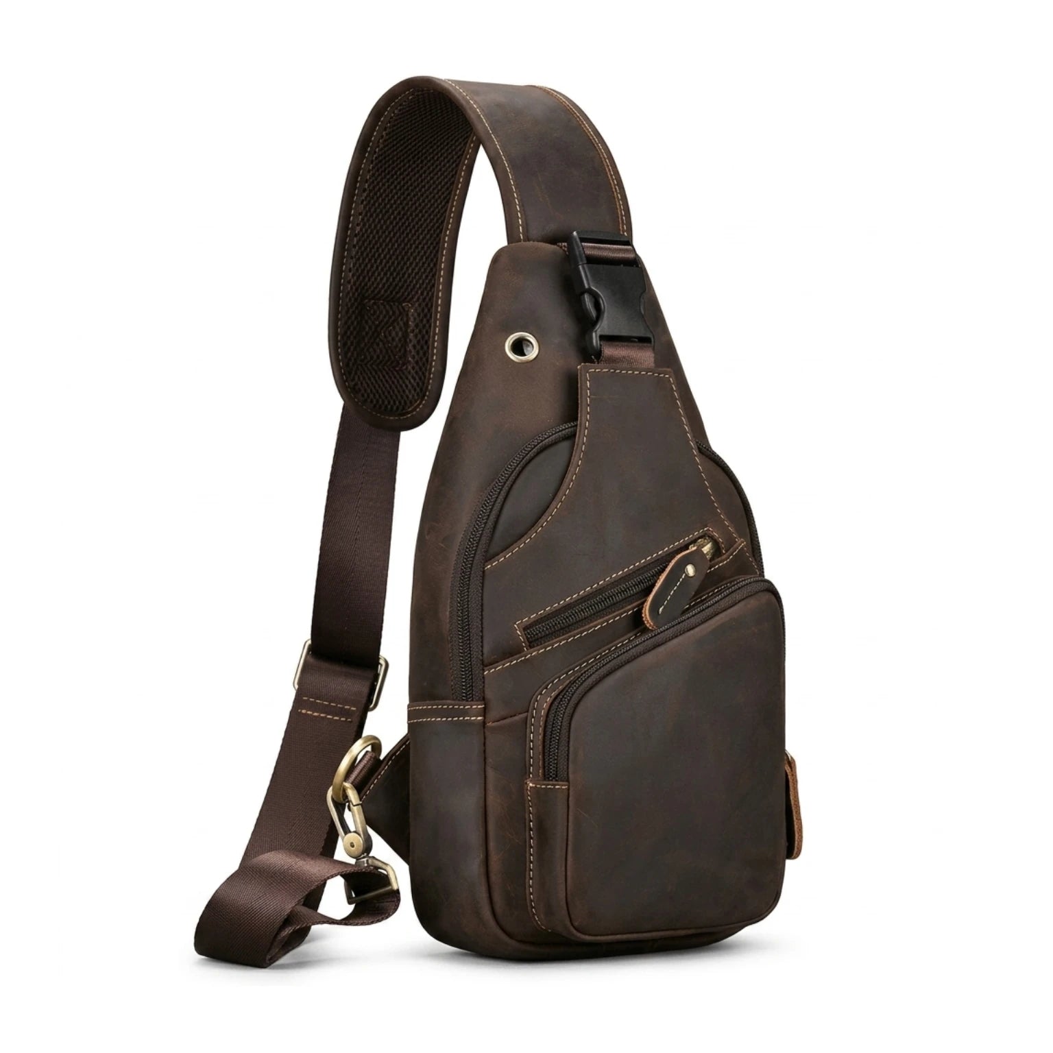 "Bolsa de Couro Transversal Vintage Renzo, bolsa masculina de couro transversal com acabamento premium, design vintage e estilo sofisticado."