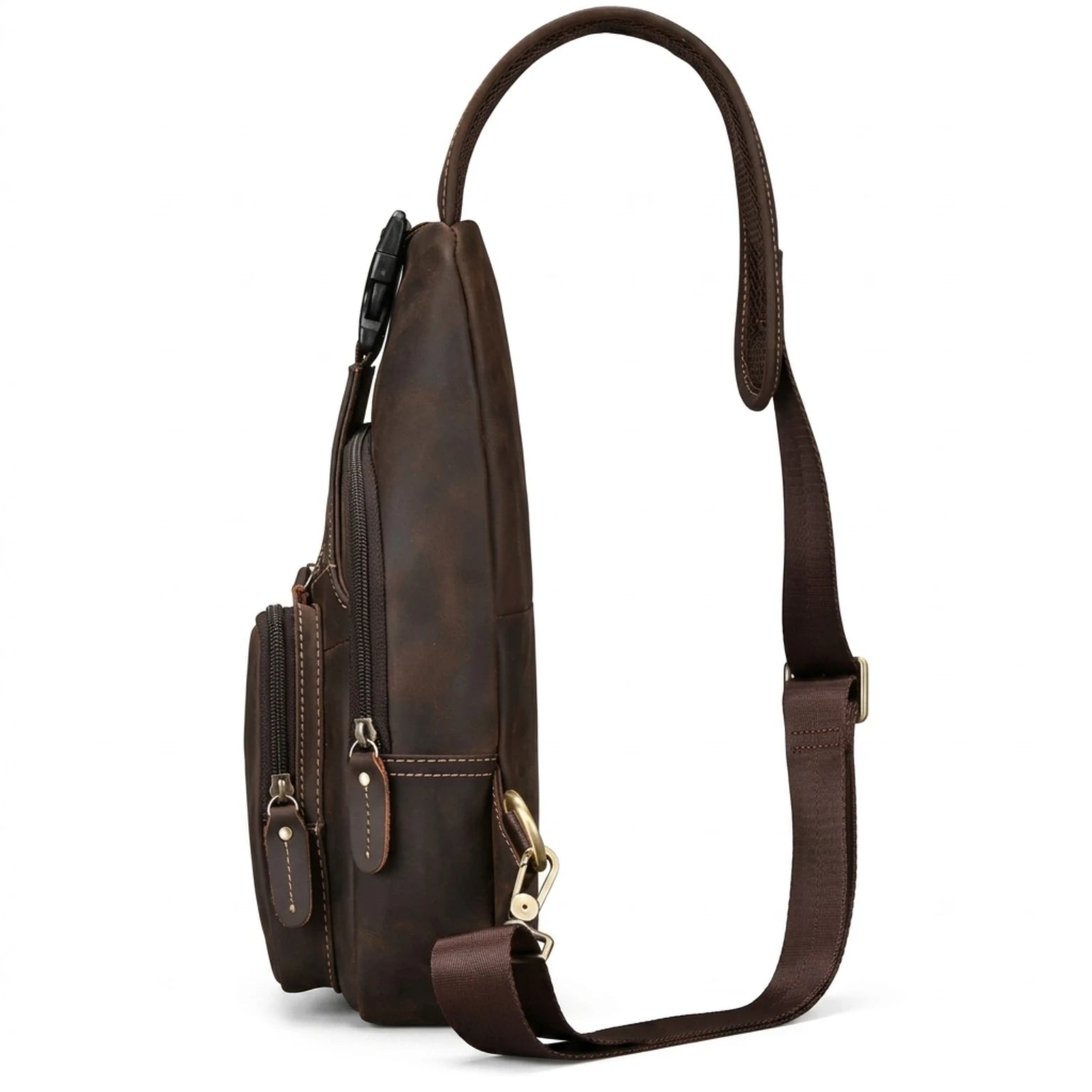 "Bolsa de Couro Transversal Vintage Renzo, bolsa masculina de couro transversal com acabamento premium, design vintage e estilo sofisticado."