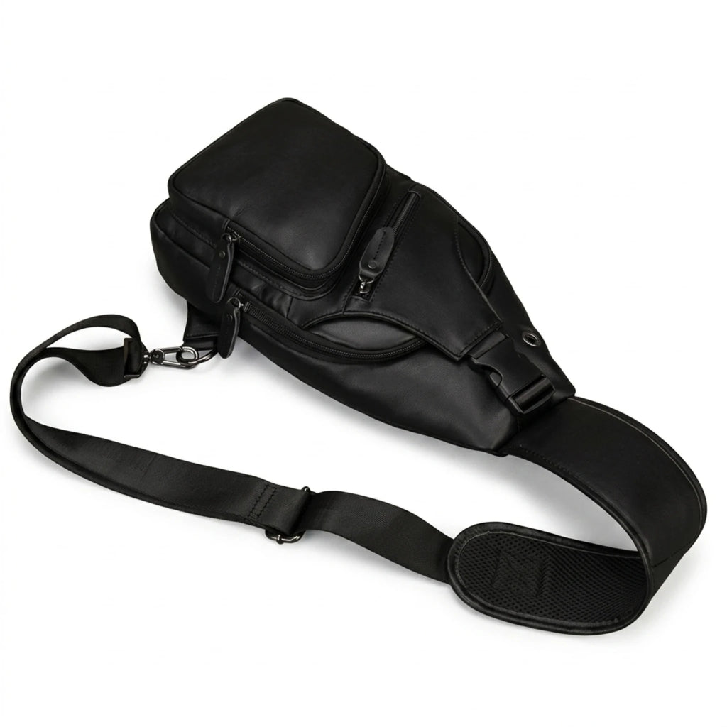 "Bolsa de Couro Transversal Vintage Renzo, bolsa masculina de couro transversal com acabamento premium, design vintage e estilo sofisticado."