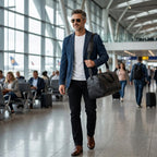 Bolsa de viagem em couro resistente ideal para viagens de negócios e lazer.