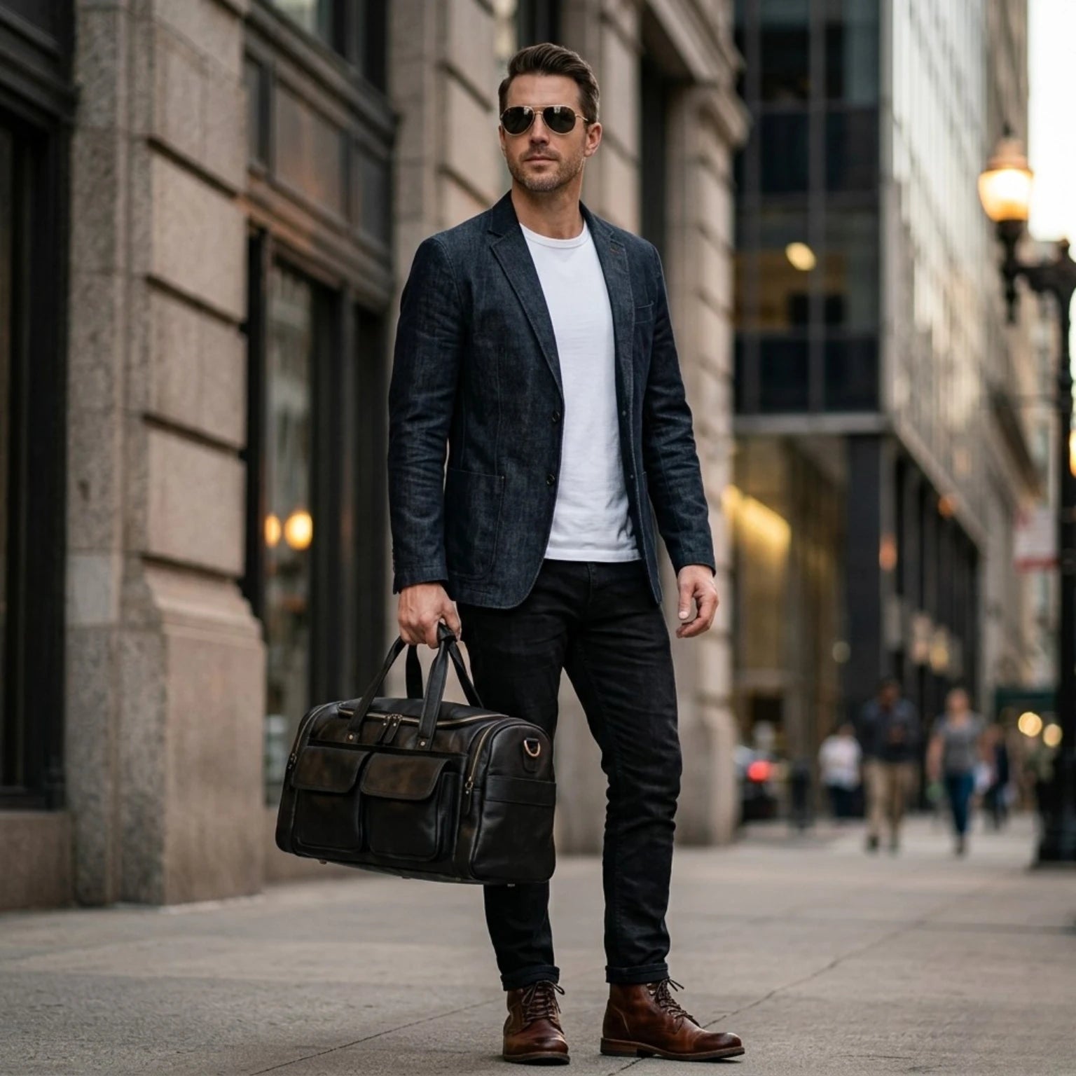 Bolsa de viagem de couro premium com amplo espaço e acabamento sofisticado.