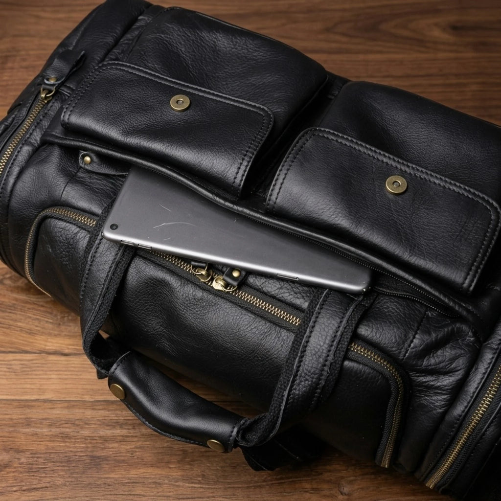 Bolsa de couro Lorenzo para viagem com estilo refinado e excelente organização.