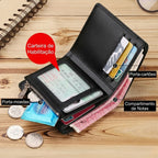 Carteira masculina pequena Bifold Monaco em couro legítimo, design moderno, funcional e elegante para o uso diário