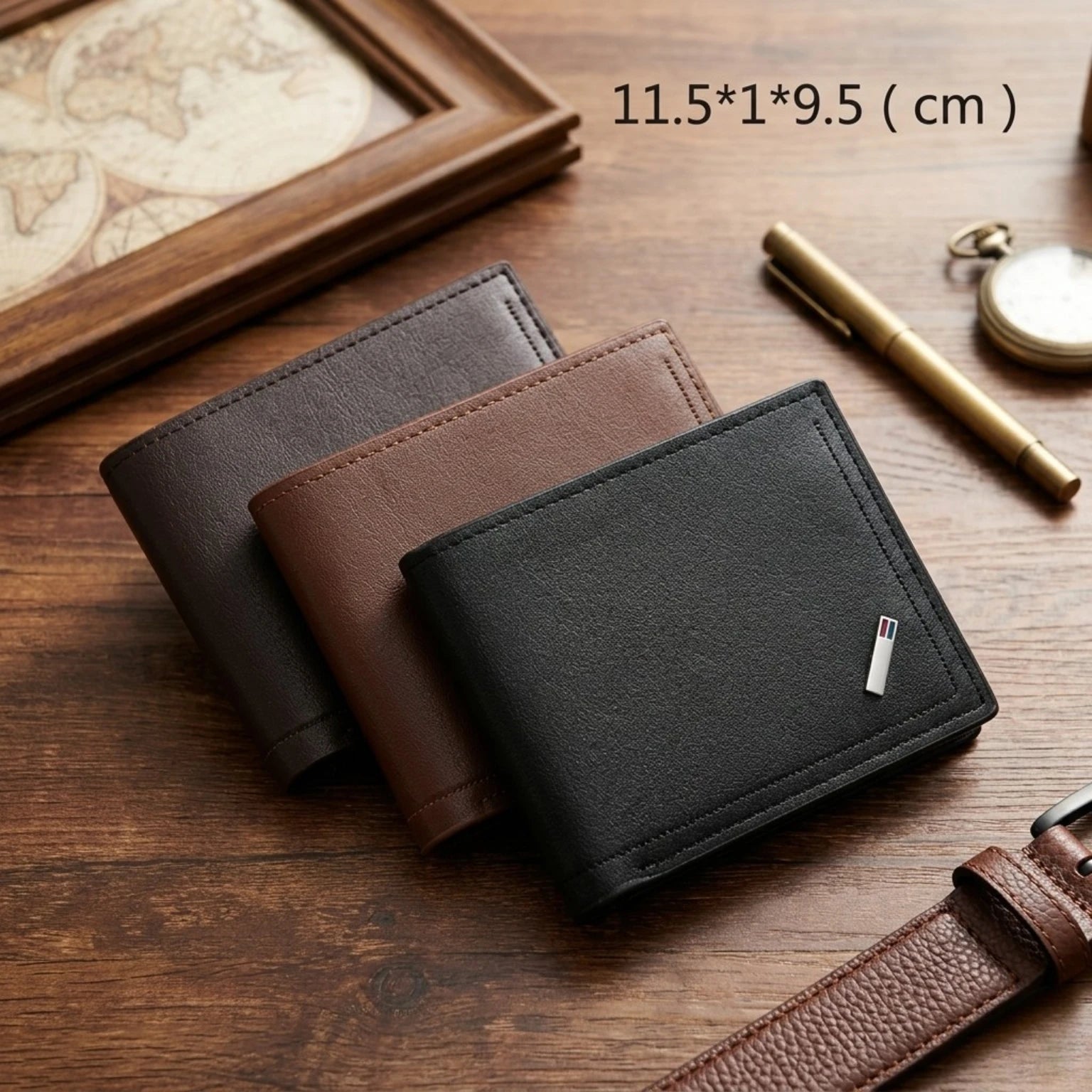 Carteira masculina couro Texas Bifold, modelo slim em couro legítimo com visual sofisticado e alta durabilidade